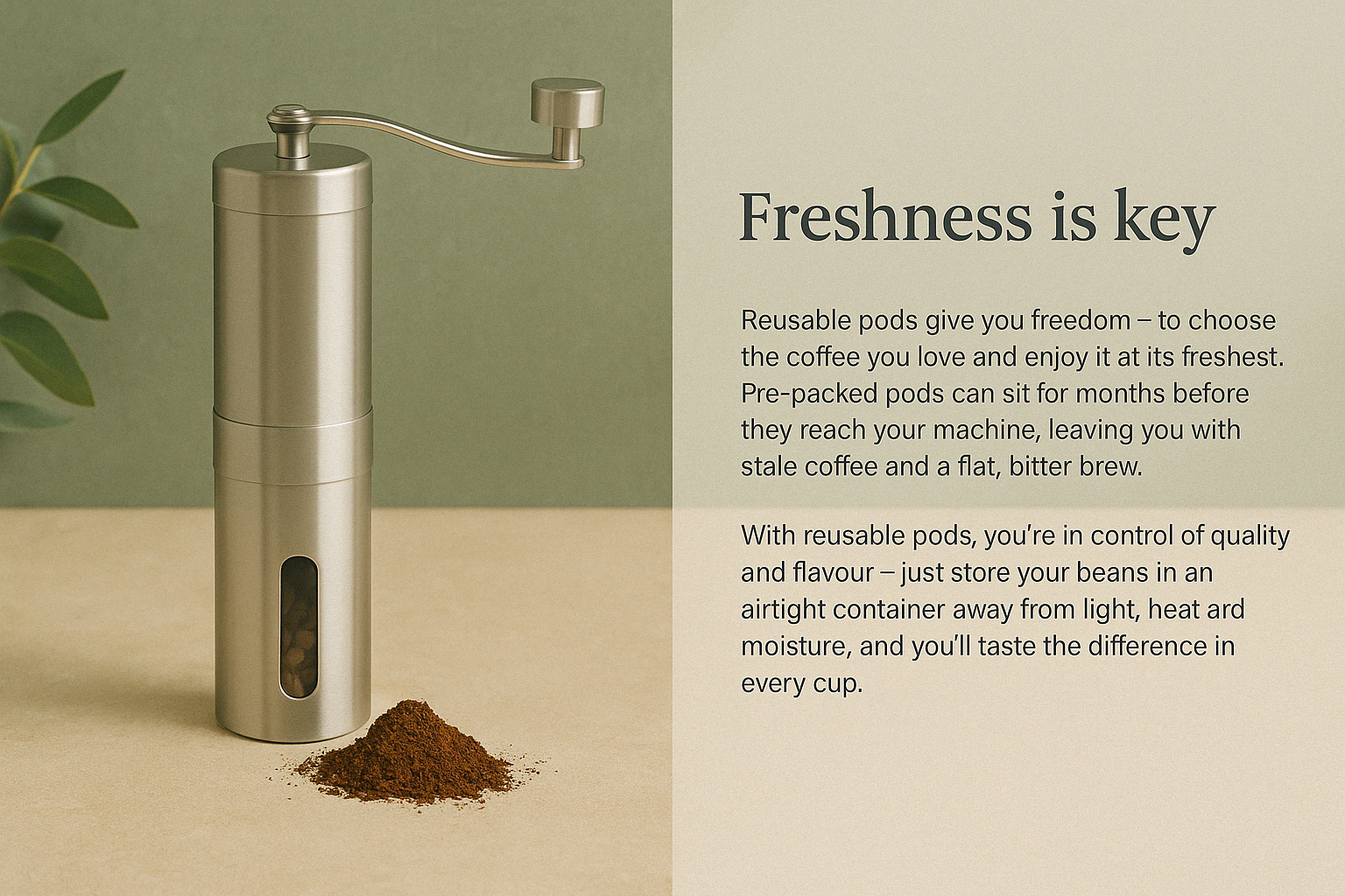 Pod Star manual grinder and ground coffee